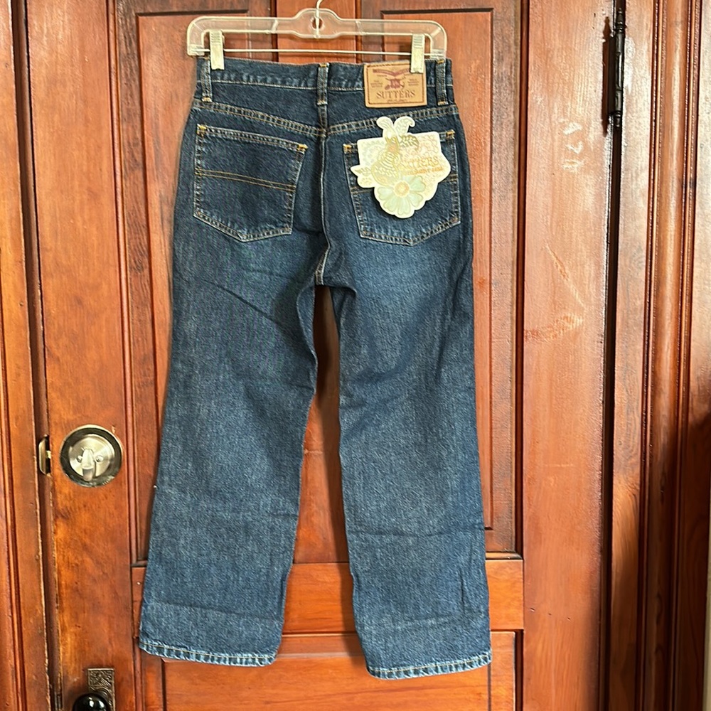 Sutters Copper Riveted Jeans Juniors size 7 cotton denim cropped dark wash - Picture 6 of 9